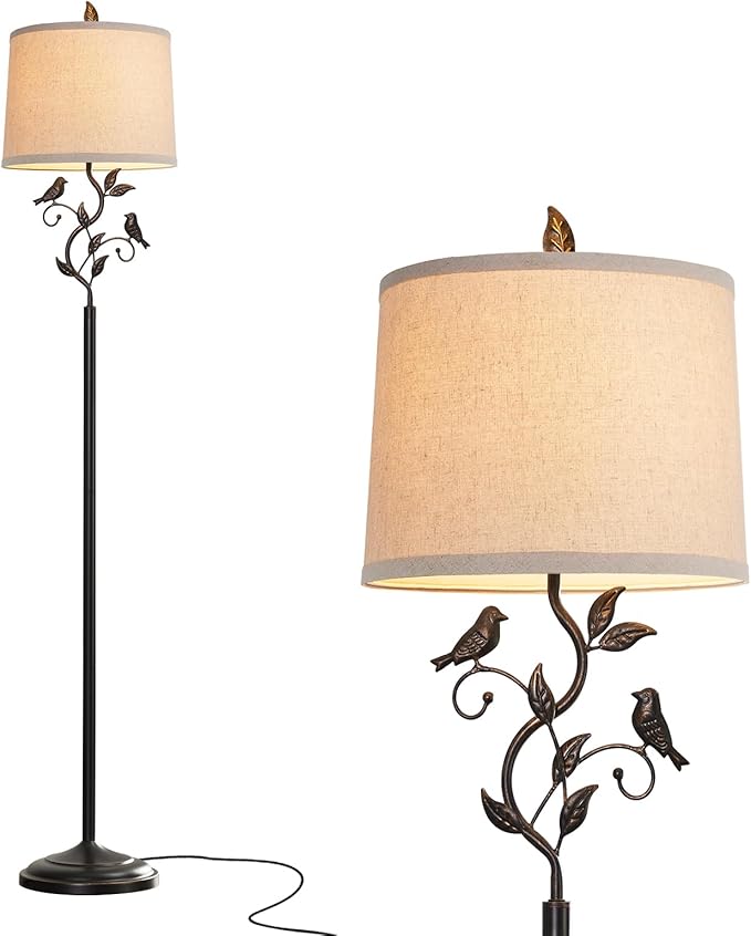 RORIANO 63" Rustic Leaf Floor Lamp for Living Room, Unique Bird Tall Standing Lamp with Rotary Switch, Vintage Floor Lamps for Bedroom Study Room, Bulb Included - Bloomnest