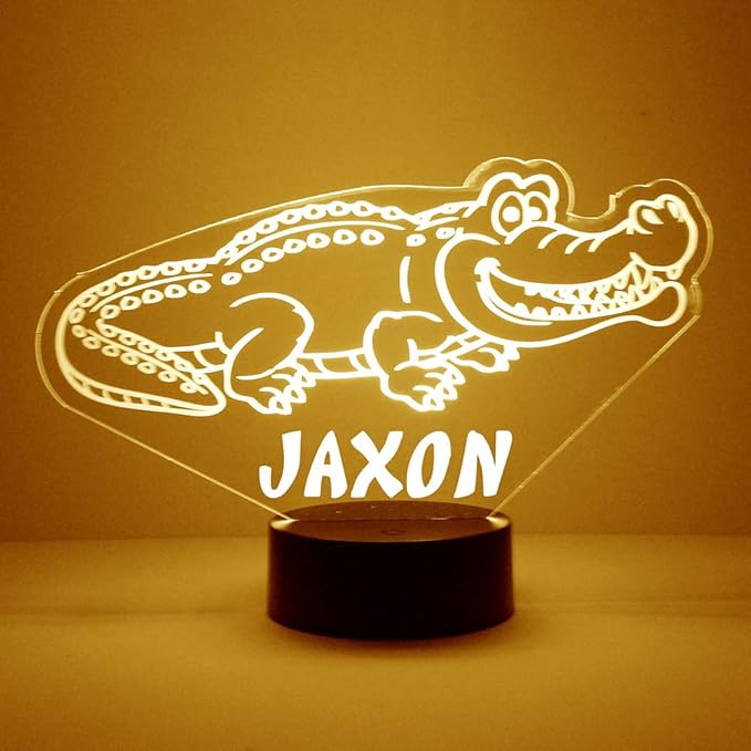 MMS Alligator LED Night Light Lamp, Personalized with Your Name or Text, Remote Control with 16 Colors, 4 Light Modes, Customized Gift LED Lamp Sign Display Lights Up, USB Cord or Battery - Bloomnest