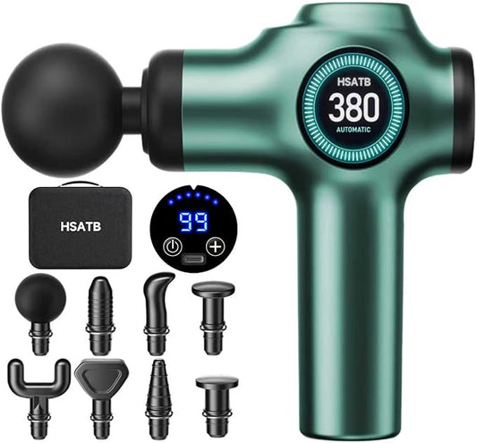 Massage Gun Deep Tissue, Muscle Massager, Handheld Electric Muscle Massager, Percussion Massage Gun, Massage with 99 Speeds and 8 Heads, Back, Leg, Shoulder and Body (Green) - Bloomnest
