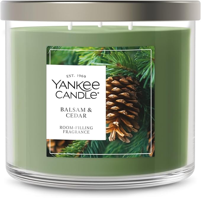 Yankee Candle Balsam and Cedar, Fall Scented Candle, 14.5oz 3-Wick Candle Jar with up to 40 Hours Burn Time, Giftable, Holiday - Bloomnest