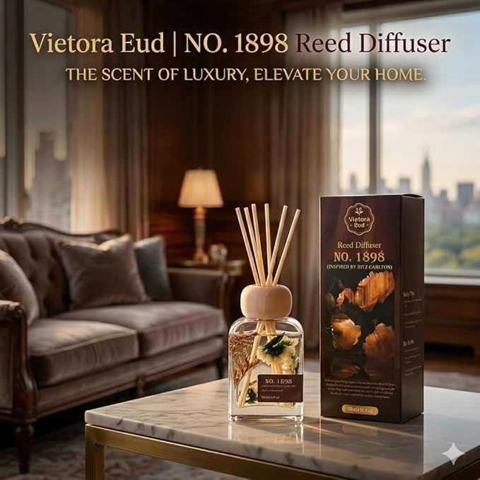 Luxury Hotel Scent Reed Diffuser 100ml (3.38oz) | No.1898 Hotel Collection Diffuser Oil Inspired by Ritz Carlton | Home, Bathroom & Office Decor | Long-Lasting Room Freshener Gift Set - Bloomnest