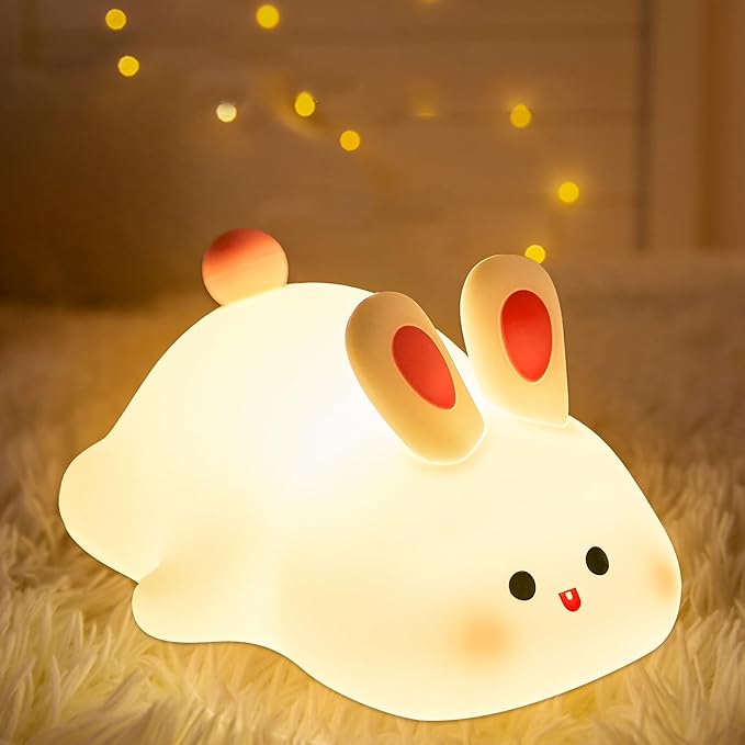 Attivolife Cute Bunny Nursery Light, Easter Rabbit Squishy Silicone Touch Night Lamp Rechargeable, Kawaii Animal Toddler Room Decor Table Lamp, Child Girl Women Birthday Gift - Bloomnest