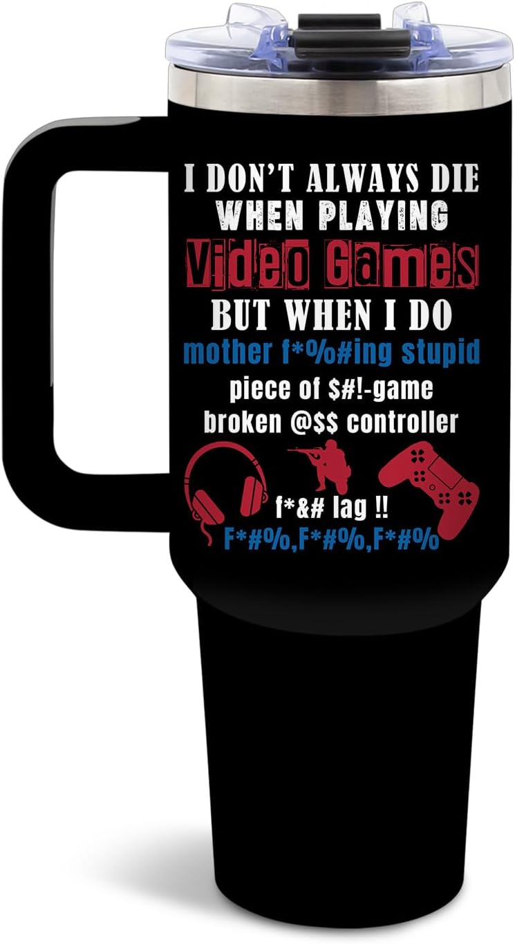DUUV Gamer Gifts for Men, Video Game Tumbler 40 Oz with Handle and Straws, Gaming Gifts for Men Boys Kids Teen Son Adults Dad Husband, Christmas Thanksgiving Birthday Gift for Gamers, 1PCS