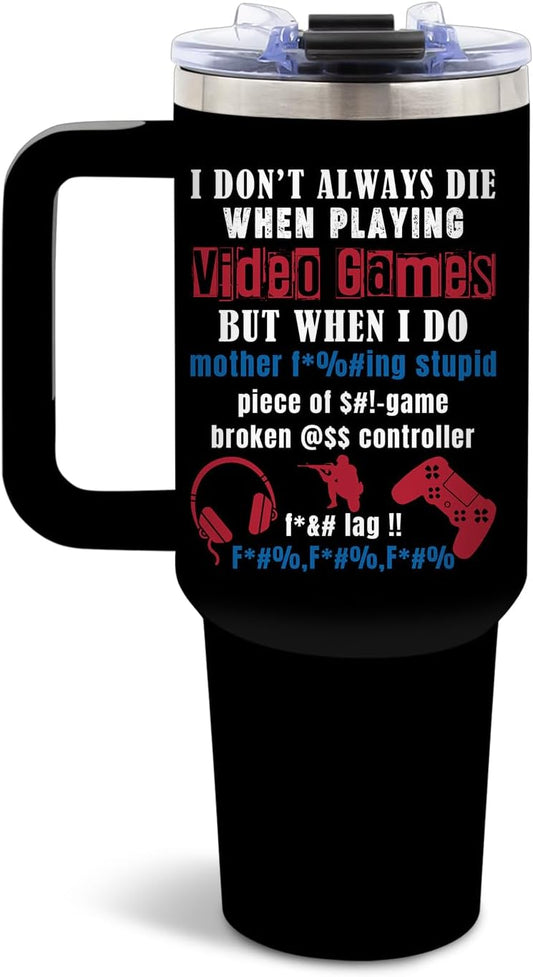 DUUV Gamer Gifts for Men, Video Game Tumbler 40 Oz with Handle and Straws, Gaming Gifts for Men Boys Kids Teen Son Adults Dad Husband, Christmas Thanksgiving Birthday Gift for Gamers, 1PCS