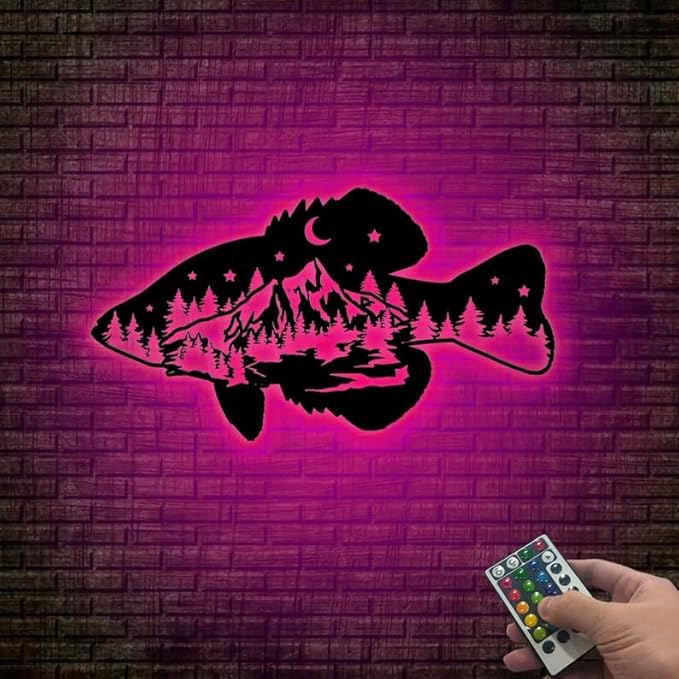 Personalized Neon Sign, Crappie Fish Mountain Metal Wall Art Led Light, Fishing Gifts for Men, Gift for Dad, Fish and Trees Sign, Cabin Lodge Decor, Fisherman Gift, 6x6, Style 2 - Bloomnest