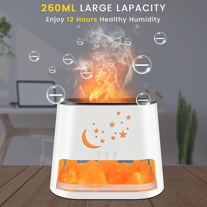 260ml Essential Oil Diffuser & Himalayan Salt Lamp with Remote Control, 8 LED Colors, Timer & Auto-Off Cool Mist Humidifier for Home,Offce,Bedroom (White) HEEYCEMUS