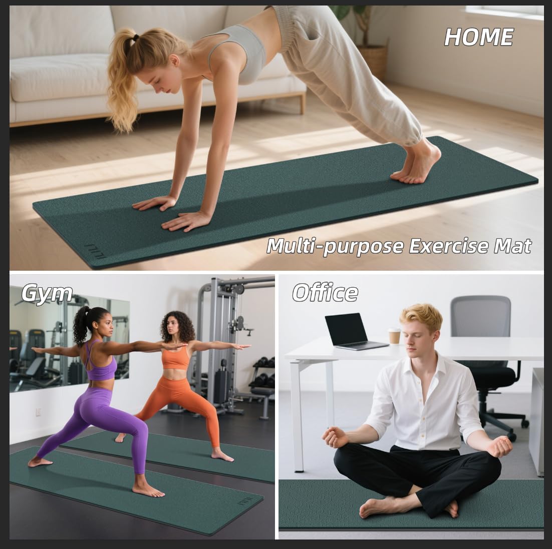 ILILI Yoga Mat 10mm Extra Thick and 193cm Extra Long, 76x28×0.4 Inch, Double Color Non-Slip TPE Material, Easy Carrying with Strap, Ideal for Yoga, Pilates, Floor Exercise, Home and Outdoor Use, Eco Friendly