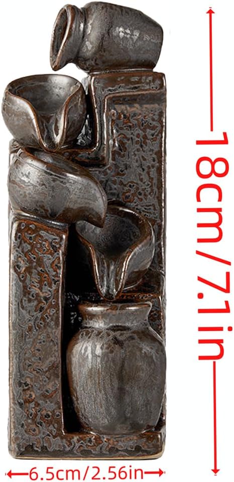 Unique Cascading Basins Ceramic Waterfall Incense Holder, Paired with a Pack of Backflow Incense Cones. (Metallic) - Bloomnest