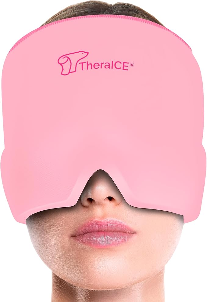 TheraICE Headache Relief Cap, Migraine Ice Pack Mask Products, Women Cooling Gel Hat, Face Cold Compress Head Wrap for Her Stress. Great Birthday Gift for Mom, Sister, Grandma, Girlfriend, & Teacher - Bloomnest