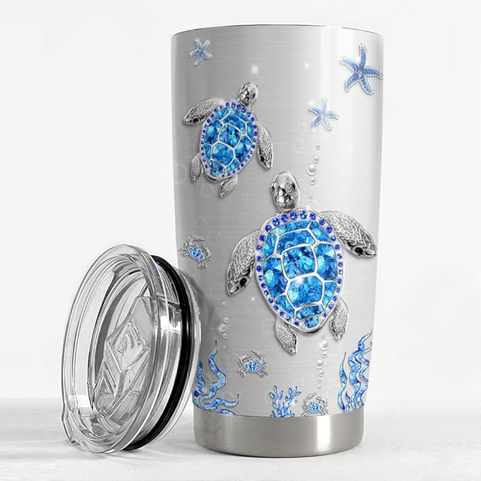 SANDJEST Turtles Gifts for Women Girls Sea Turtle Tumbler 20oz Jewelry Drawings Stainless Steel Insulated Tumblers Coffee Travel Mug Cup Gift for Birthday Christmas - Bloomnest