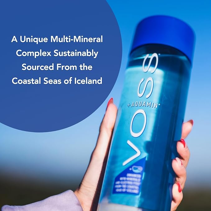 VOSS+ Aquamin Enhanced Water - Pack of 12 Bottles, 850ml Each - Purified Hydrating Water - 74 Trace Minerals & Electrolytes - Perfect for Active Lifestyles, at the Gym & on Hot Days - Recycled PET Bottle - Bloomnest