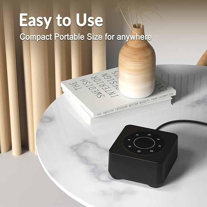 White Noise Sound Machine for Sleep 20 Soothing Sounds Noise Machine for 30 Level Volume 5 Timer Setting Favorite Setting Memory Function Touch Control Compact Portable for Adult/Baby (Black) - Bloomnest
