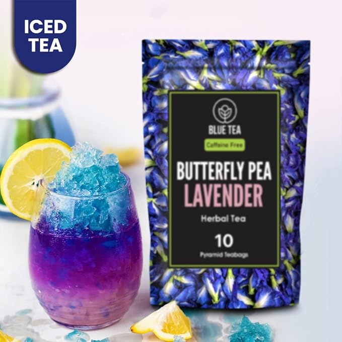 BLUE TEA - Butterfly Pea Flower Tea - Lavender - 10 Count - Pyramid Plant Based Tea Bag | CALMING AND RELAXING | Caffeine Free - Detox Tea - Flower Based - Non-Bitter | Zipper Pack - Bloomnest