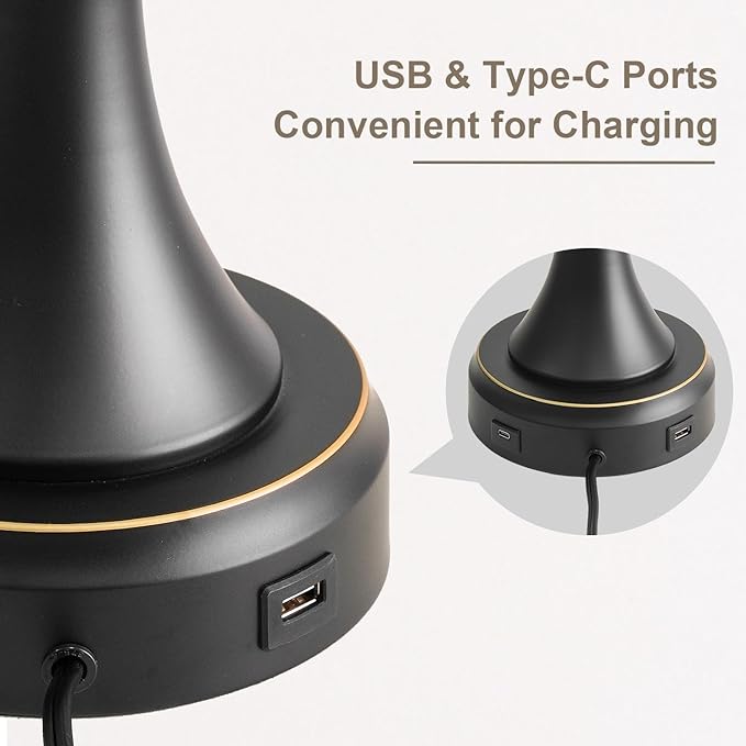Oneach 28" Modern Table Lamps Set of 2 for Living Room, Bedside Lamps with USB Ports, Black Nightstand Lamps Set for Bedroom Farmhouse Lamp End Table Lamps (Bulbs not Included) - Bloomnest