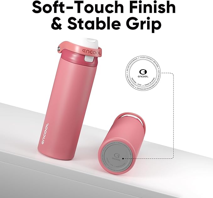 ENCOOL Leakproof Insulated Water Bottle with Straw Dual-Sip Water Bottle Bag-Safe Design for Work, Commute & Gym – Keeps Drinks Cold All Day, 32 oz, Vermilion ENCOOL
