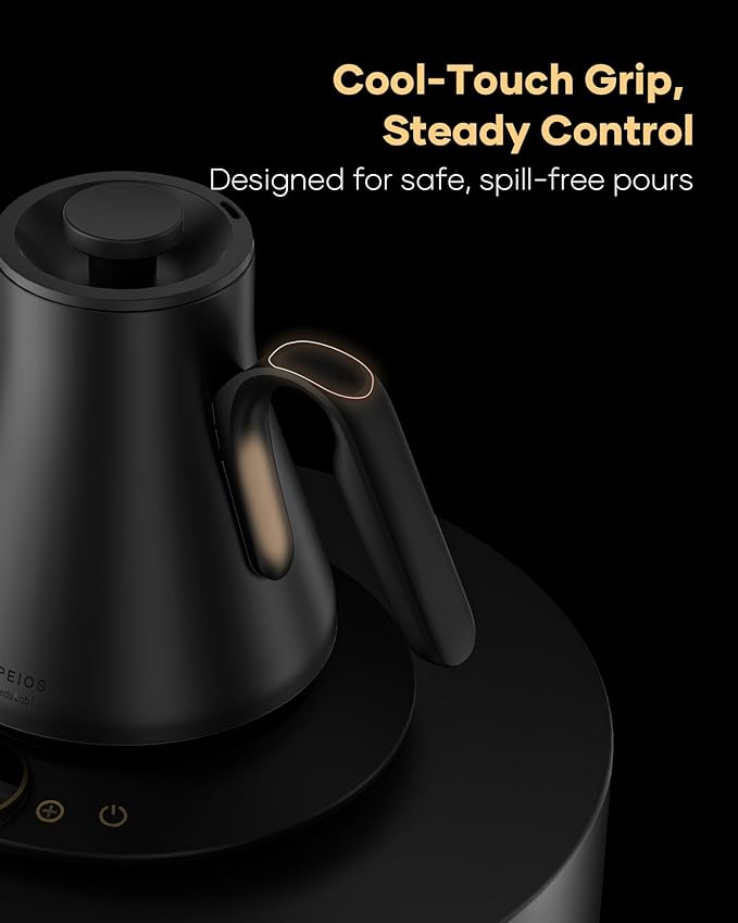 Cocinare FLOW B9 Gooseneck Electric Kettle, Precise Temperature Control for Pour-Over Coffee & Tea Brewing, Stainless Steel Interior, Rapid Heating for Boiling Water, 1500W/0.9L (Matte Black) - Bloomnest