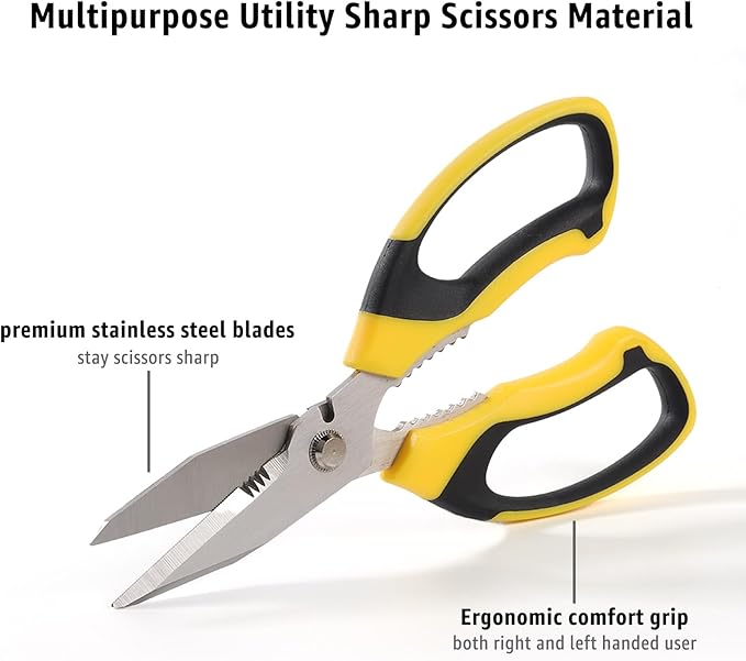 Utility Scissors Heavy Duty: 8-Inch sharp Scissors All Purpose heavy duty, Serrated Blades Cut Carpet, Cardboard, Wire, Leather, Fabric, Multipurpose Shears for Kitchen, Garden, Office, Craft - Bloomnest