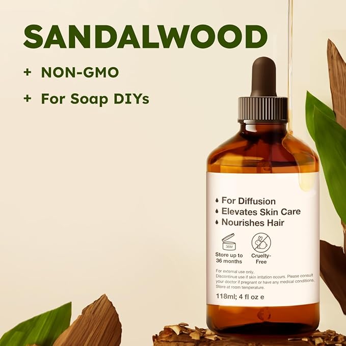 KUKKA Sandalwood Essential Oils - 4 Fl Oz - for Hair, Skin, Diffuser, Aromatherapy & DIY Soap Making Scent - Bloomnest