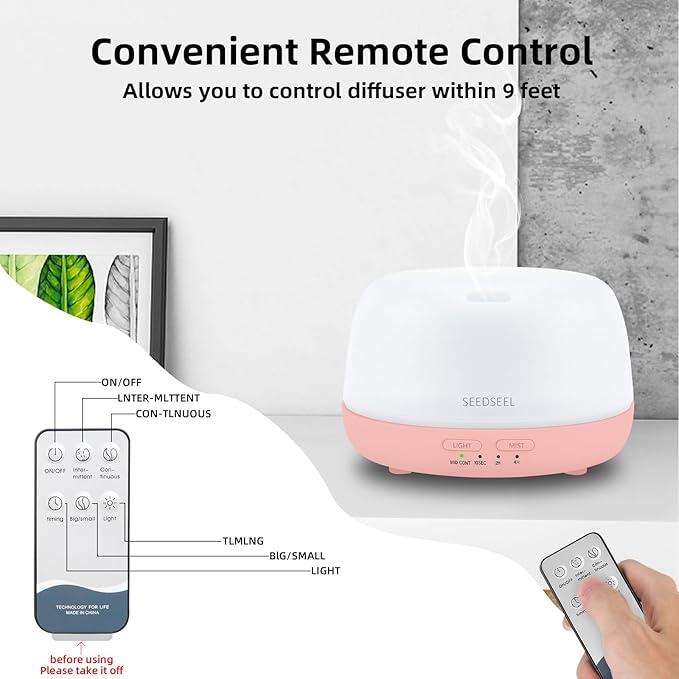 300ML Essential Oil Diffuser with Remote Control, Aromatherapy Diffuser with 7-Color Changing LED Light for Home,Bedroom, Office - Bloomnest