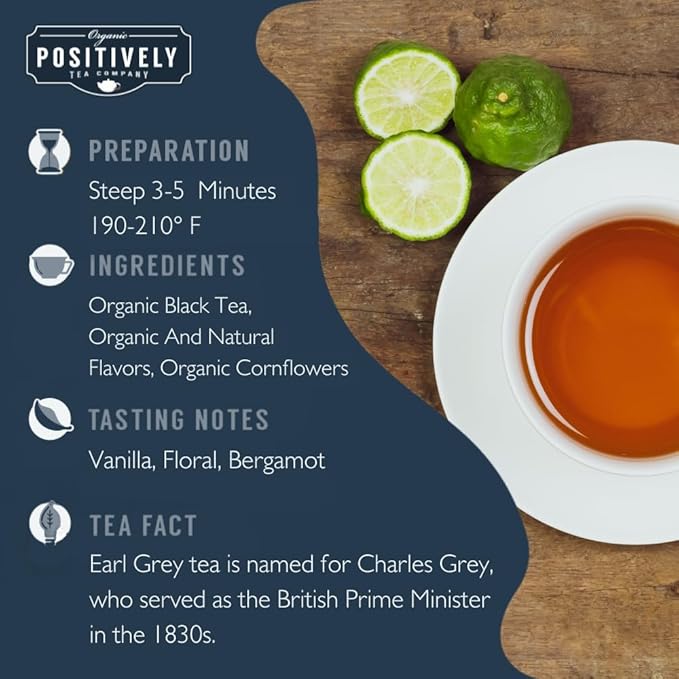 Organic Positively Tea Company, Earl Grey De La Crème Black Tea Bags, 20 Count - Bloomnest