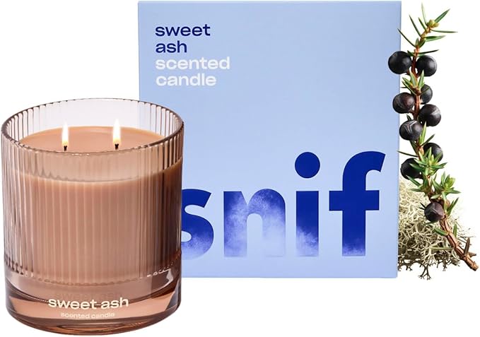 Sweet Ash Scented Candle by Snif, Low-Key Sweet and Earthy Scent, 50+ Hours, 100% Cotton Fiber Wicks, Soy Wax Blend, Non-Toxic, Vegan, 8.5 oz - Bloomnest
