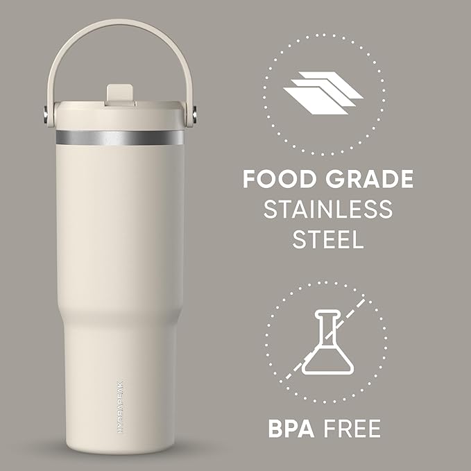 Hydrapeak Nomad 32 oz Tumbler with Handle and Straw Lid, Leakproof, Double Insulated, 32oz Cup Stainless Steel (Stone) - Bloomnest