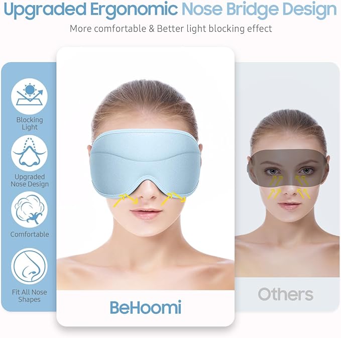 Sleep Mask, Premium Eye Mask for Sleeping, Total Blackout, Superior Soft Comfort, Upgraded 3D Ergonomic Designed Sleeping Mask for Home, Office, Travel, Meditation, Sky Blue - Bloomnest