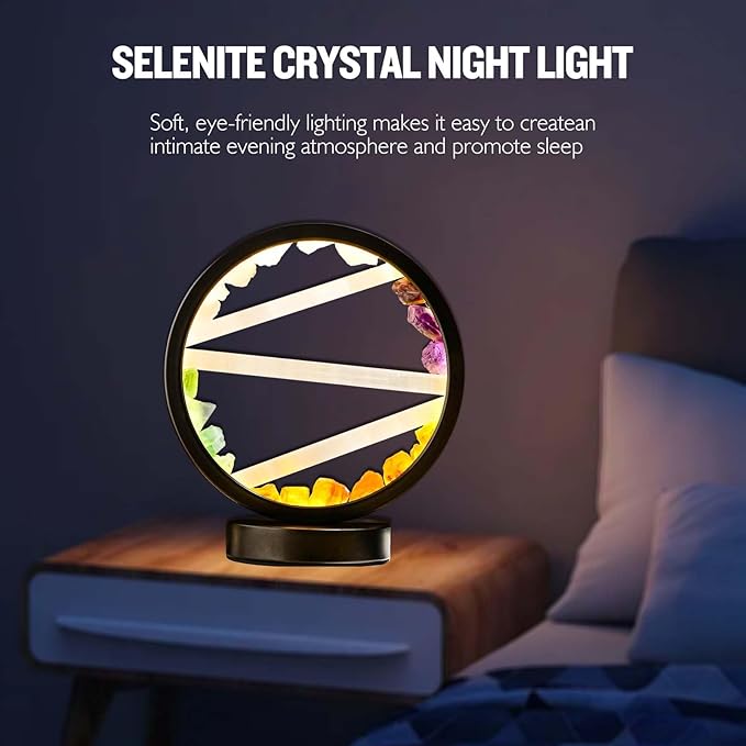 Runyangshi Crystal Table Lamp Night Light Natural Selenite & Colour Crystal Raw Stone Bedside Lamp with 3 Adjustable Light Colours Suitable for Home Decoration, Bedroom Office Desk Lighting - Bloomnest