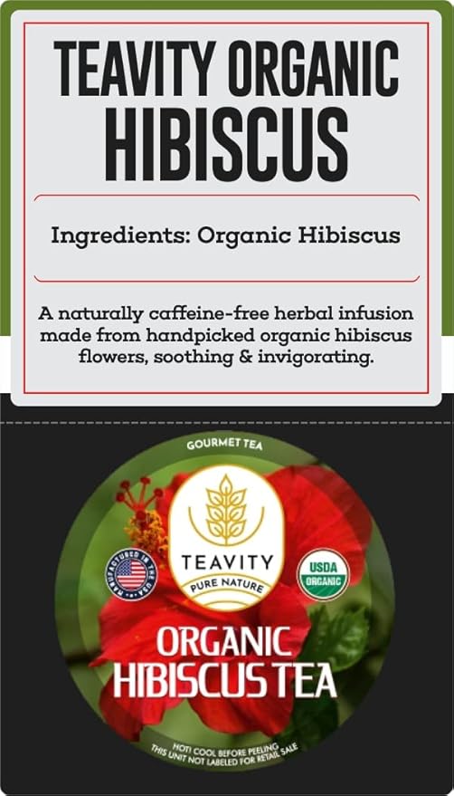 Organic Hibiscus Sabdariffa Tea Organic Naturally Decaf Tea Pods for Keurig by Teavity (12 Tea Pods) - Bloomnest