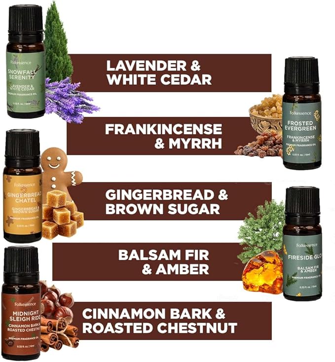 Folkulture Christmas Fragrance Oil | Pack of 3 Christmas Essential Oils Set | Scented for Diffusers | Christmas Gifts | Frankincense Cinnamon, Lavender – Winter Wonderland Themed - Bloomnest