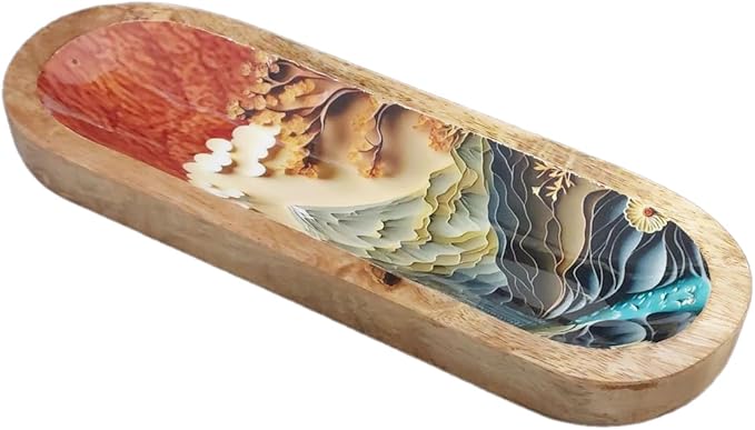 Bless-International Traditional-Handmade-Tray-Burner Wooden-Trat-Incense-Stick-Holder Ash-Catcher-Stand for-Aromatherapy-Meditation-Yoga (Beautiful Mountains, 11x4x1.22 Inches) - Bloomnest
