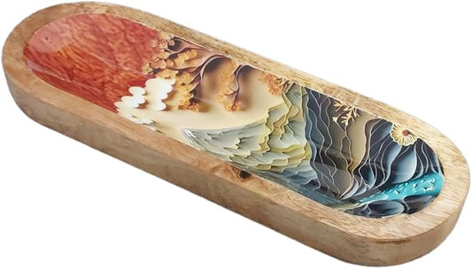 Bless-International Traditional-Handmade-Tray-Burner Wooden-Trat-Incense-Stick-Holder Ash-Catcher-Stand for-Aromatherapy-Meditation-Yoga (Beautiful Mountains, 11x4x1.22 Inches) - Bloomnest