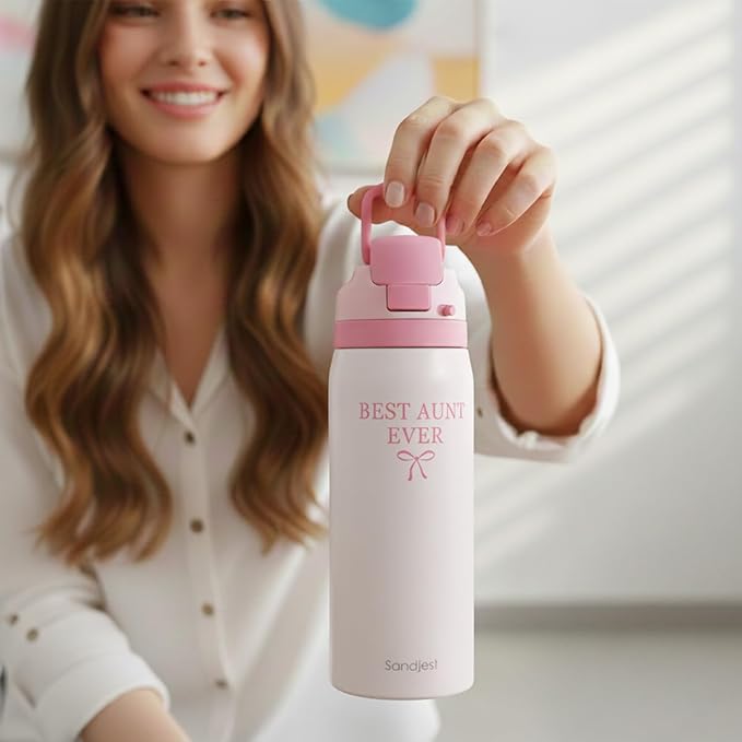 Aunt Insulated Stainless Steel Water Bottle with Straw for Sports and Travel, Best Aunt Ever, 32oz, Gifts for Women Mother's Day Birthday Christmas - Bloomnest