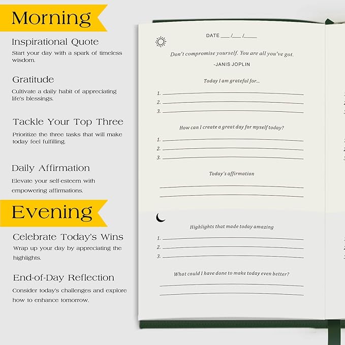 The Original Gratitude Journal with Inspiring Prompts & Quotes for Mindfulness, Reflection & Personal Growth - Daily Wellness Journal for Men & Women - Luxurious Earth Green Cover Bloomnest