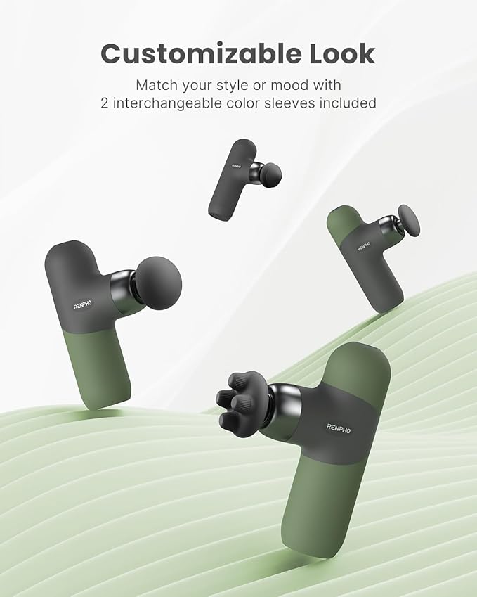 RENPHO Mini Thermal Massage Gun with Heat, Christmas Birthday Gifts for Women Men, Portable Deep Tissue Percussion Massager, Color Silicone Sleeves Travel Size with Carry Case, Olive Drab - Bloomnest