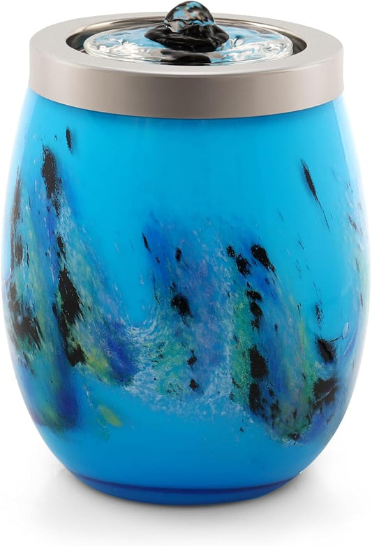 VOREEN Handblown Glass Tabletop Fountain - Art Glass Indoor Fountain with Color-Changing Glow - Artistic Indoor Water Feature with Optional Aromatherapy for Home, Spa, Office Décor - Blue - Bloomnest
