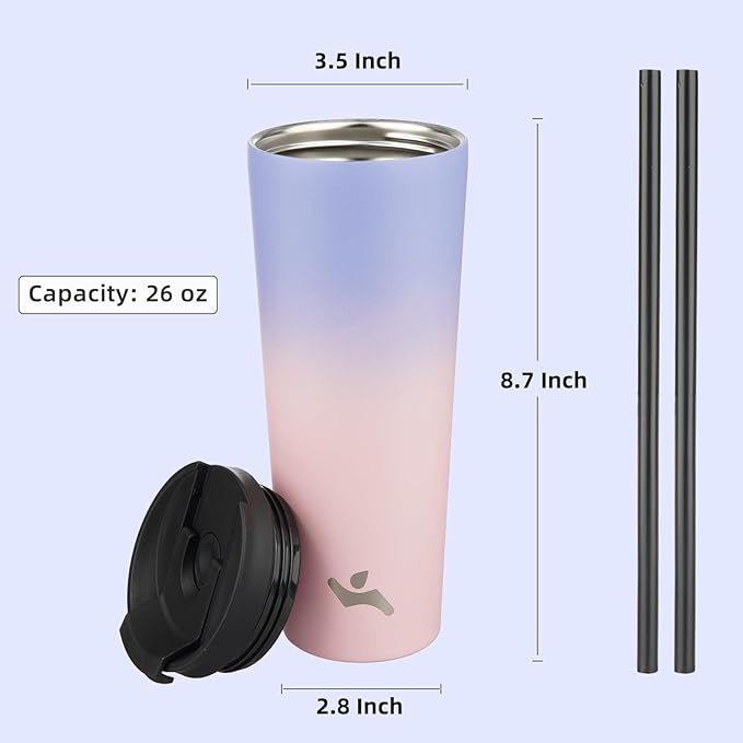 26 OZ Insulated Tumbler with Lid and 2 Straws Stainless Steel Water Bottle Vacuum Travel Mug Coffee Cup,Pastel Sunset - Bloomnest