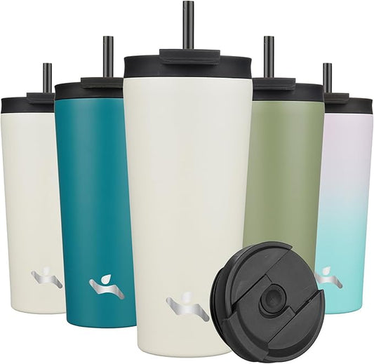 22 OZ Insulated Tumbler with Lid and 2 Straws Stainless Steel Water Bottle Vacuum Travel Mug Coffee Cup,Angel White - Bloomnest