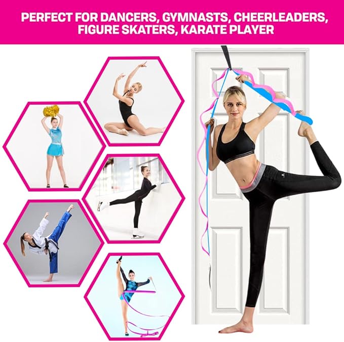 Stretching Strap with Door Anchor & Resistance Band – Improve Leg Stretch Flexibility for Splits, Ballet, Dance, Cheer, Yoga & Gymnastics - Home Leg Stretcher Trainer Equipment Stuff for All Levels - Bloomnest