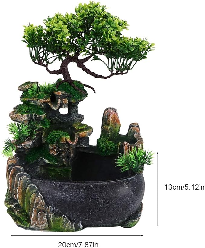 Indoor Fountain, Tabletop Water Fountain Desktop Meditation Waterfall Fountain with Rockery, Plant, Atomizing Humidifier for Office, Home, Bedroom Desk Décoration(US 110V) - Bloomnest
