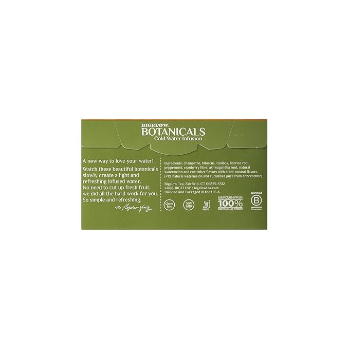 Bigelow Botanicals Cold Water Infusion Watermelon Cucumber Mint Tea Bags 18 Count Box (Pack of 1), Herbal Infusion, Caffeine Free, 18 Tea Bags Total - Bloomnest