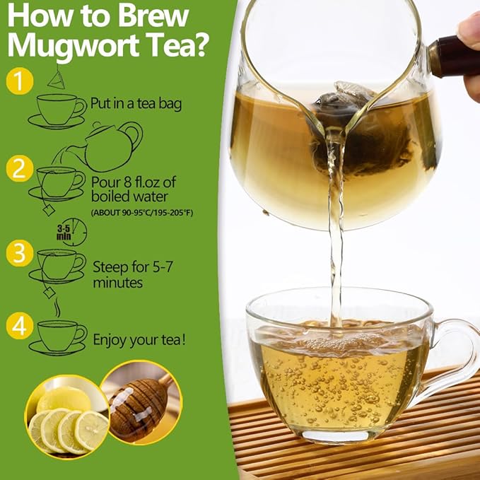 Premium 50 Mugwort Tea Bags, Made with 100% Pure Mugwort Tender Leaves, No Additives & Caffeine Free. - Bloomnest