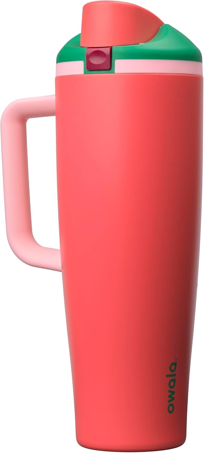 Owala FreeSip Tumbler Insulated Stainless Steel Water Bottle with Built-in Straw and Side Handle, For Travel, Work, School, and Sports, 40oz, BPA Free, Leak Proof, Strawberry Fields Owala