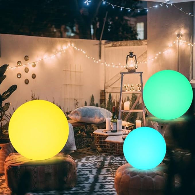 20-in LED Glowing Ball Light, Large Rechargeable LED Globe Orb Light w/Remote, Dimmable RGB Color Changing Globe Floor Lamp, Indoor/Outdoor Waterproof Mood Lamp for Home Garden Patio Lawn Party Decor - Bloomnest