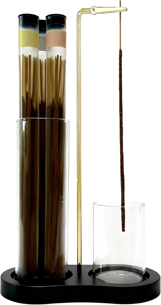 Glass Incense Holder, Incense Sticks Burner Holder with Storage,Hang Upside Down Incense Holder for Sticks with Glass Ash Catcher for Meditation Yoga Spa Room Decor (Black Color) - Bloomnest