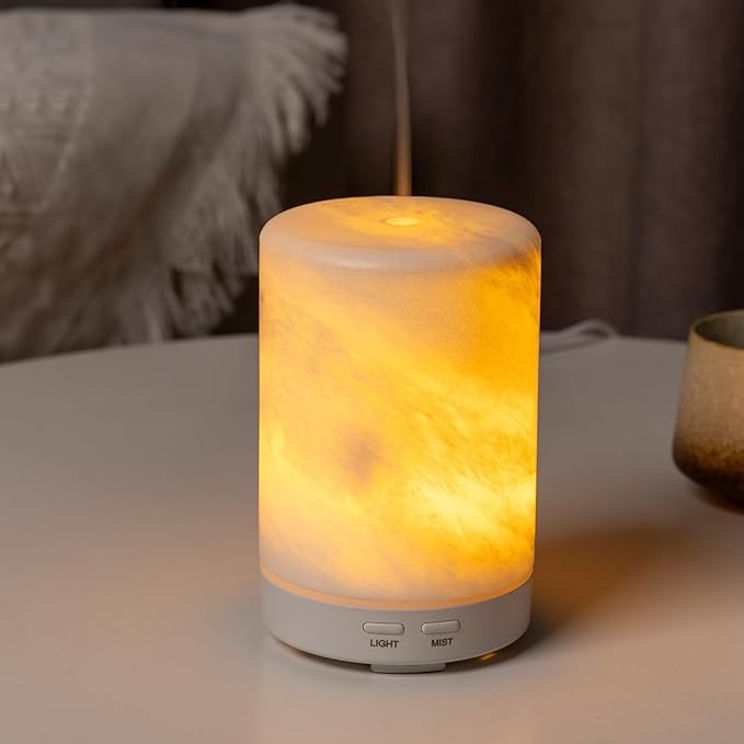 Koville White Marble Essential Oil Diffuser - Ultrasonic Aromatherapy & Humidifier with 2-Color LED Lights, 110ML Decorative Marble Aromatherapy Diffuser, Auto Shut-Off, Scent for Home, Office, Yoga