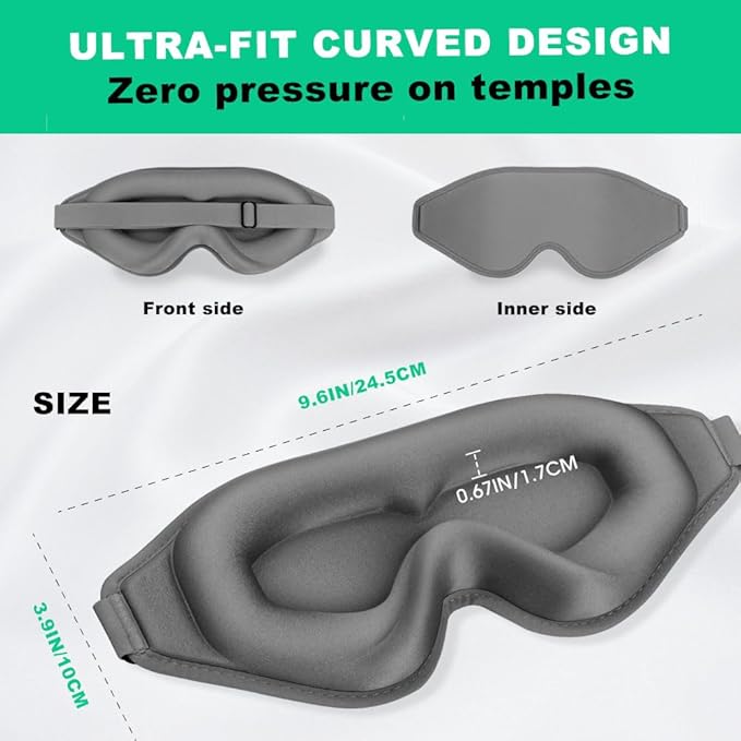3D Contoured Sleep Eye mask Side Sleeper Men Women Zero Eye Pressure high Density Memory Foam Soft Breathable Light Blocking Night Blindfold Travel Yoga Napping Gray - Bloomnest