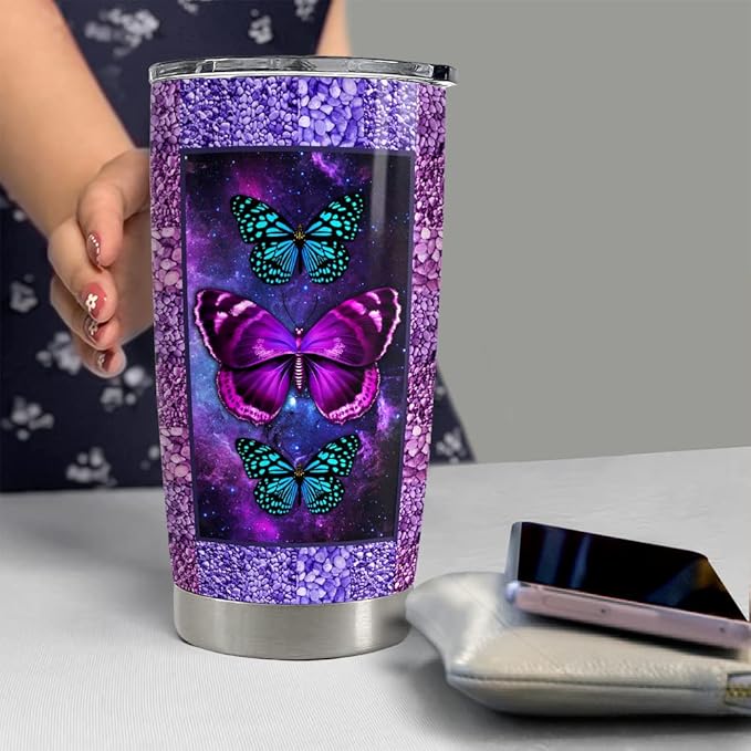 SANDJEST Personalized Butterfly Tumbler Mosaic 20oz 30oz Tumblers with Lid Gift for Women Girl Daughter Sister Mom Christmas Birthday - Bloomnest