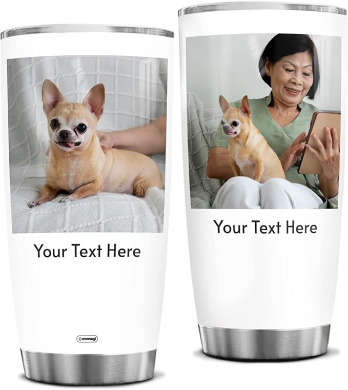 wowcugi Personalized Tumbler With Picture Stainless Steel 20oz 30oz Travel Cup Custom Photo Tumbler Gifts for Dog Cat Pet Lovers Mom Dad Grandpa Grandma Birthday Christmas Mother's Day Father's Day - Bloomnest