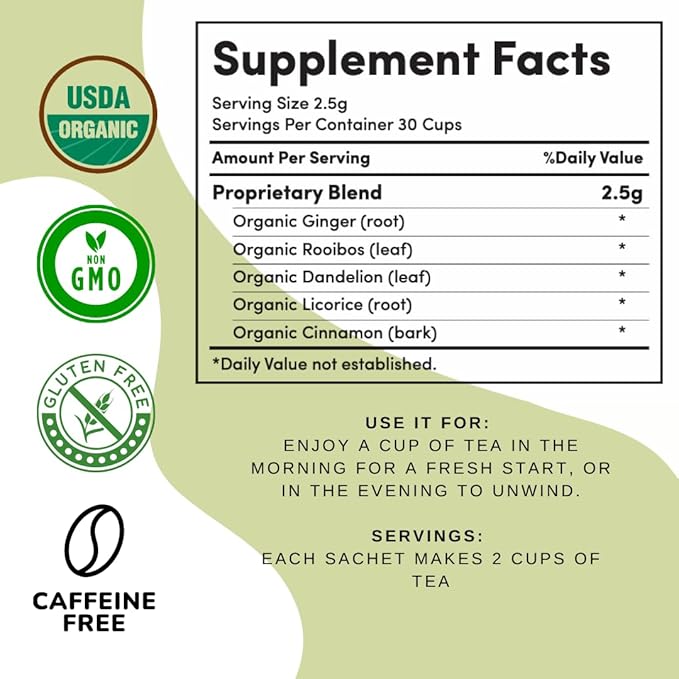 Detox Liver Tea - Herbal Debloat Blend - AIP Autoimmune Protocol Compliant - Whole 30, Paleo Friendly - Organic Cleansing Herbs with Dandelion Root, Ginger, Rooibos - Bloomnest